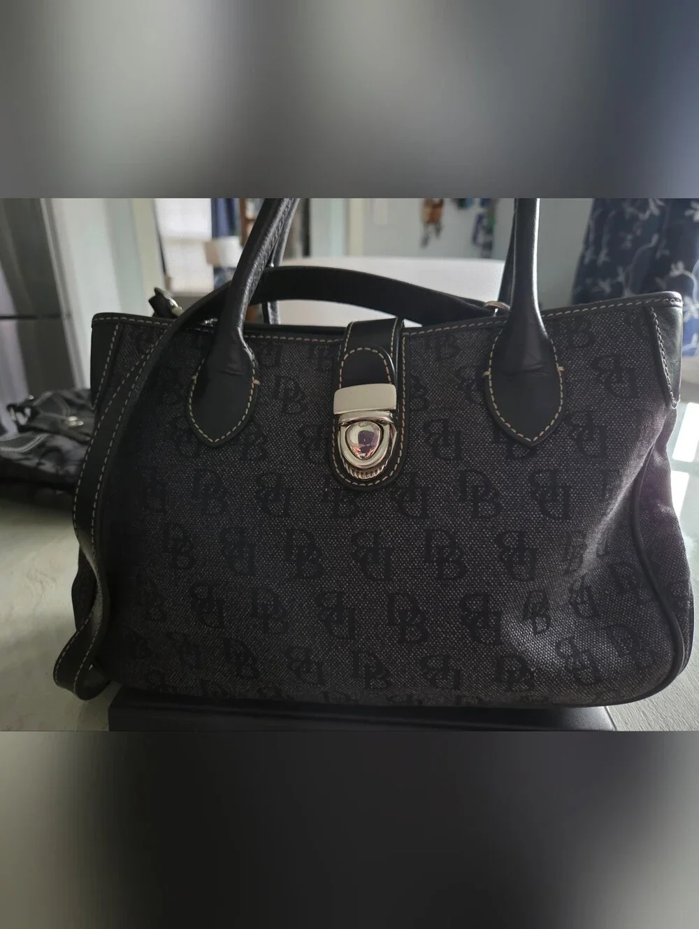 Dooney And BOURKE Dark BLACK Logo-Print Satchel Handbag